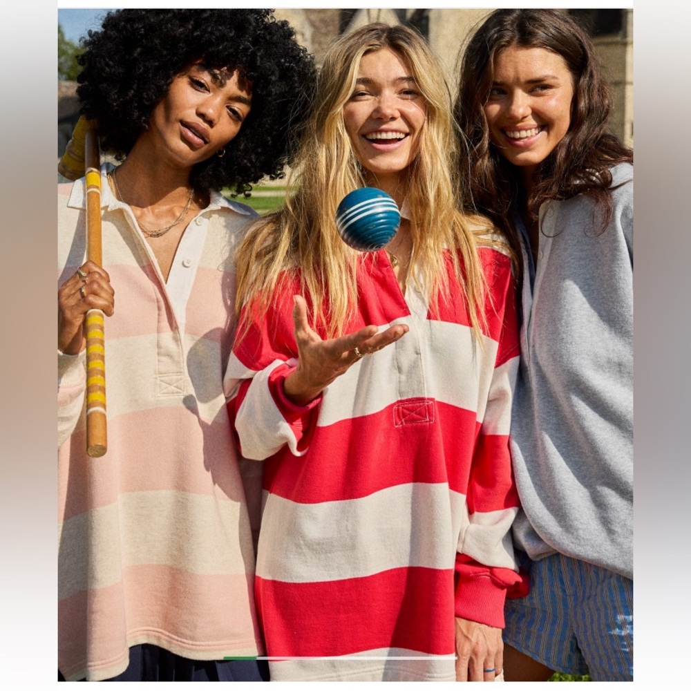 aerie Red and Cream Wide-Stripe Rugby Jersey